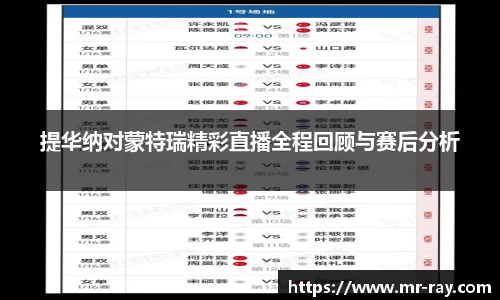 提华纳对蒙特瑞精彩直播全程回顾与赛后分析